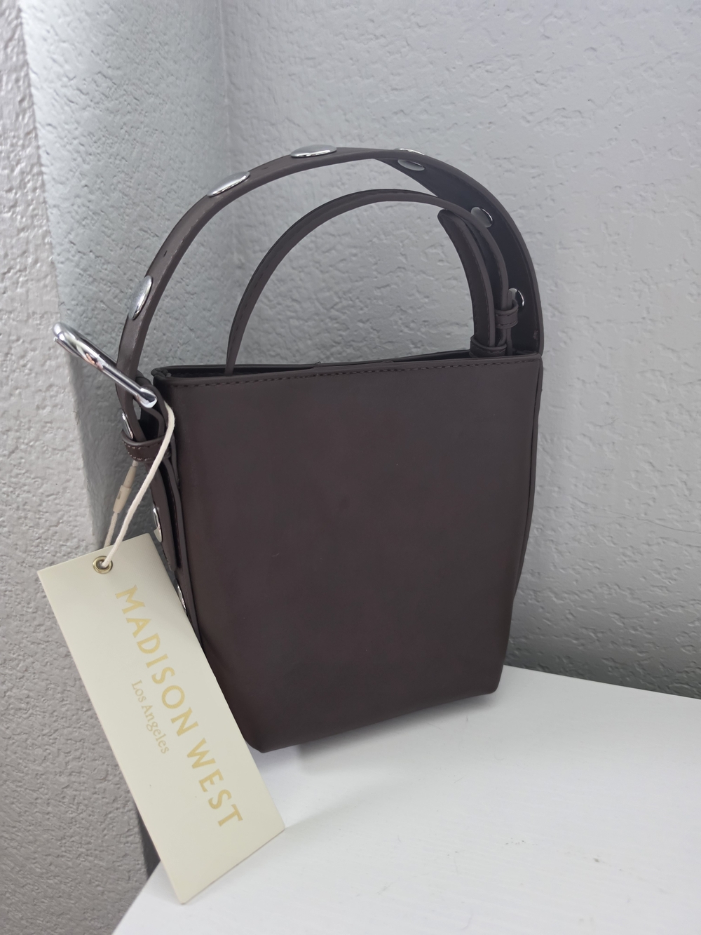 Madison West Brown Leather Bucket Bag